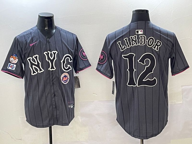 Men New York Mets #12 Lindor Black City Edition 2025 Nike MLB Jersey style 8->new york mets->MLB Jersey